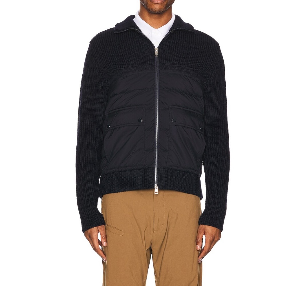 Men's Moncler Black Sweater Jacket with Quilted Front